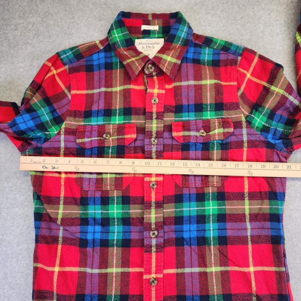 Vintage Abercrombie & Fitch Lot Of 2 Flannel Muscle Shirts Mens Medium Plaid - Picture 8 of 9